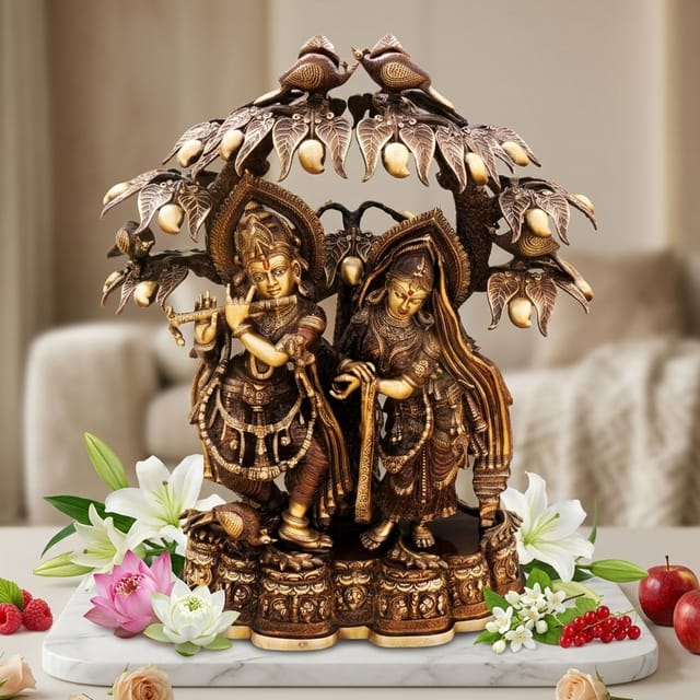 Brass Showpiece Radha Krishna With Tree God Idol Statue - 25*12.5*28 Inch (BS1626 G)