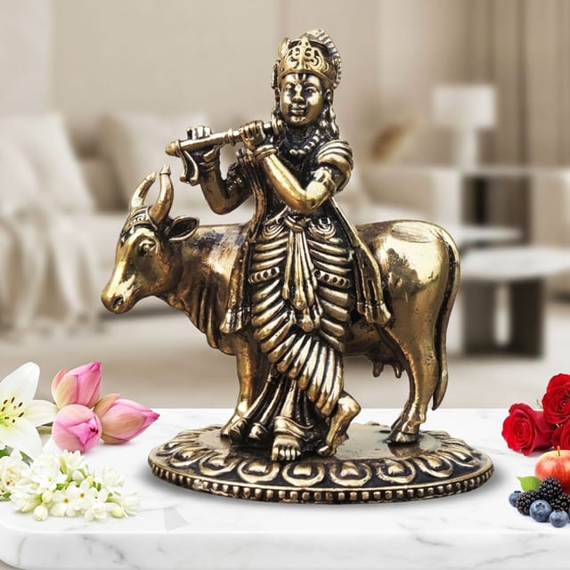 Brass Showpiece Cow Krishna Statue - 2.5*1.6*3 Inch (BS1753 C)