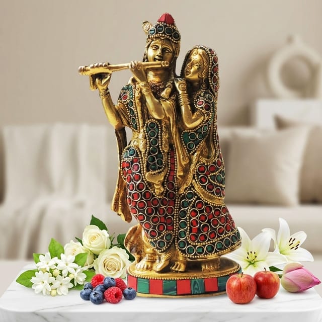 Brass Showpiece Radha Krishna God Idol Statue - 4.2*2*8.2 Inch ( BS836 A)