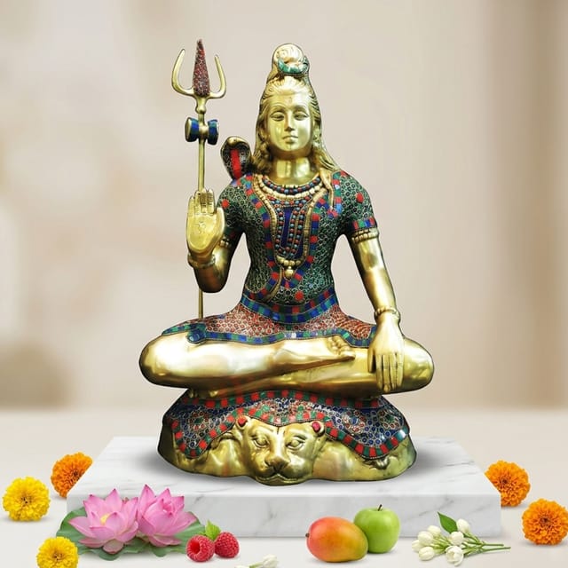 Brass Showpiece Shiv Ji Stone God Idol Statue - 14*8*21 Inch (BS947 H)