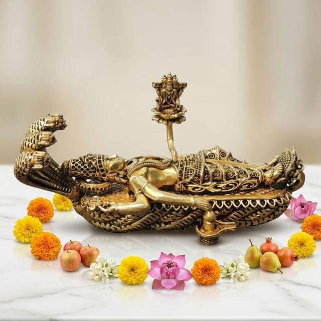 Brass Showpiece Vishnu ji With Sheshnaag Statue, Made From Machine - 6*2*3 Inch (BS1729 F)