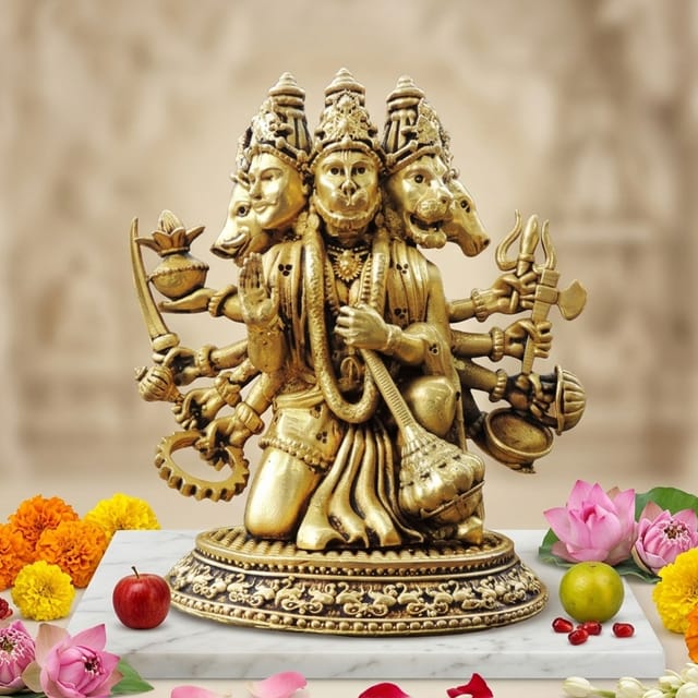Brass Showpiece PanchMukhi Hanuman ji God Statue, Made From Machine - 5*3*5.5 Inch (BS1736 F)