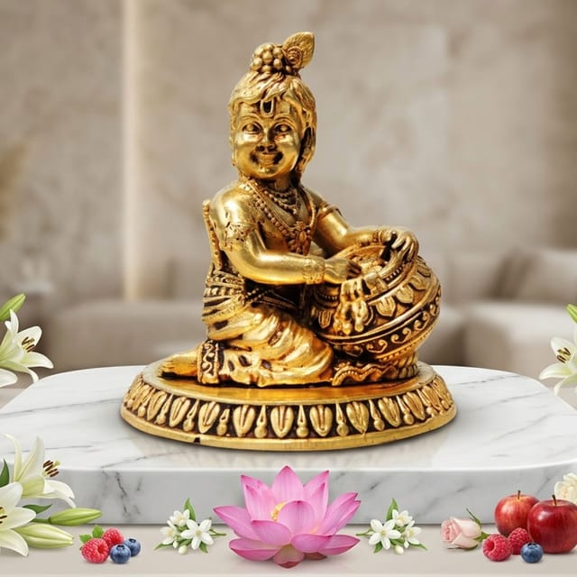 Pure Brass Makhan Krishna statue, Made From Machine  - 2.2*2.2*2.2 Inch (BS1737 D)