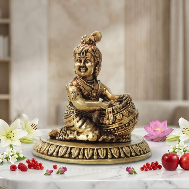 Pure Brass Makhan Krishna statue, Made From Machine  - 3*3*3.2 Inch (BS1737 E)