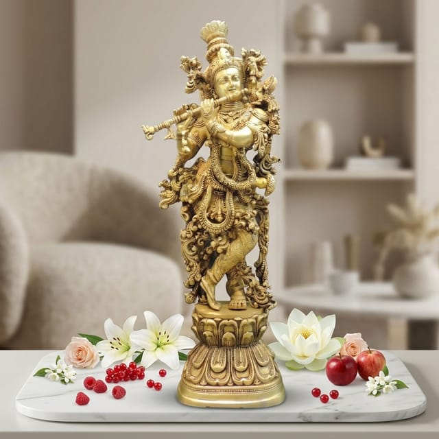 Brass Showpiece Krishna Ji God Idol Statue - 10*5.7*30 Inch (BS1715 K)
