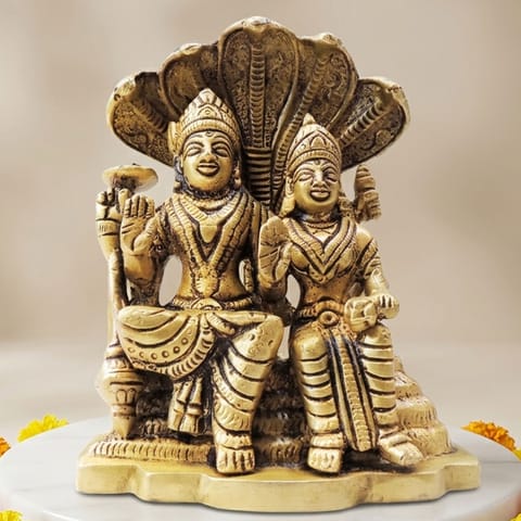 Brass Showpiece Laxmi Naraine With Sheshnaag Statue - 4.5*2.5*5.5 Inch (BS991 D)