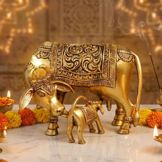 Brass Showpiece Cow With Calf God Idol Statue - 5.5*3.5*4.5 Inch (BS1771 E)