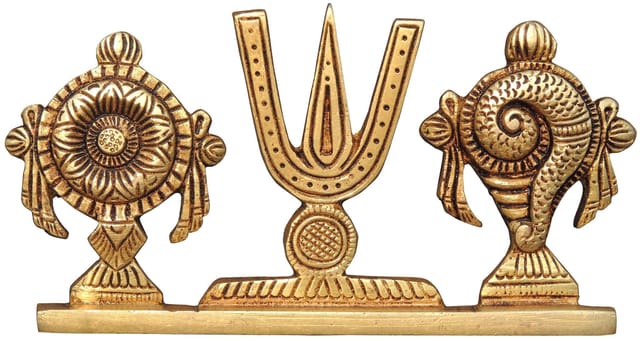 Brass Showpiece Shankh Chakra Namah God Idol Statue - 6*1*3 Inch (BS1072 Y)