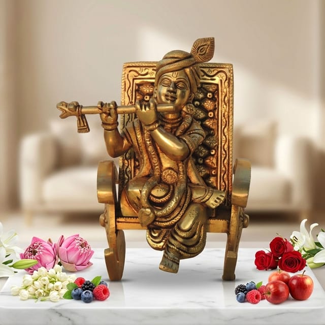 Brass Showpiece Krishna with Chair God Idol Statue - 5.5*4*6 Inch (BS1777 D)