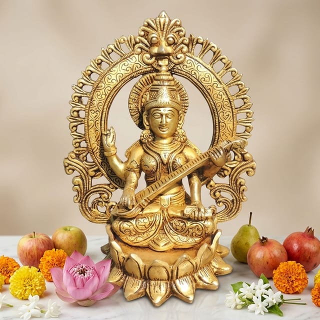 Brass Showpiece Saraswati Ji God Idol Statue - 8*5*9.2 Inch (BS1778 S)