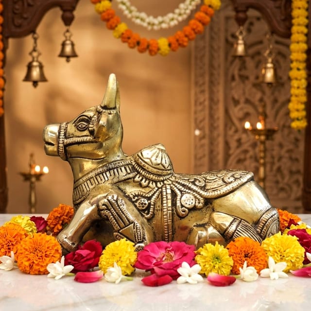 Brass Showpiece Nandi Ji God Idol Statue - 7*3.2*5 Inch (BS1530 K)