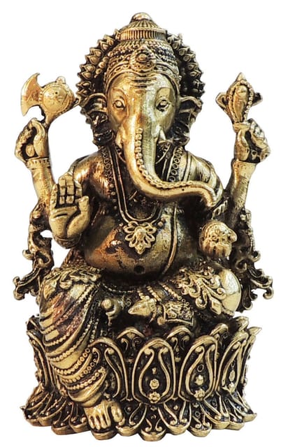 Brass Showpiece Ganesh Ji God Idol Statue - 2.5*2.5*4.2 Inch (BS1825 G)