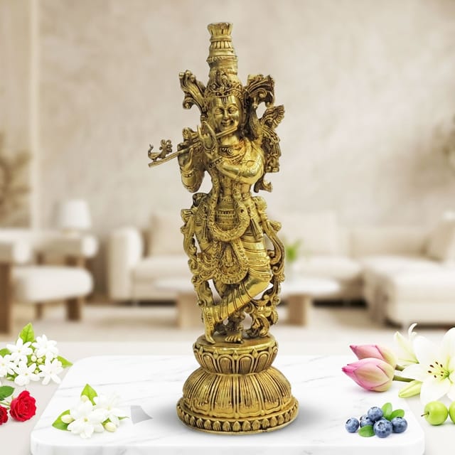 Brass Showpiece Krishna God Idol Statue - 3.5*3*11 Inch (BS1818 E)