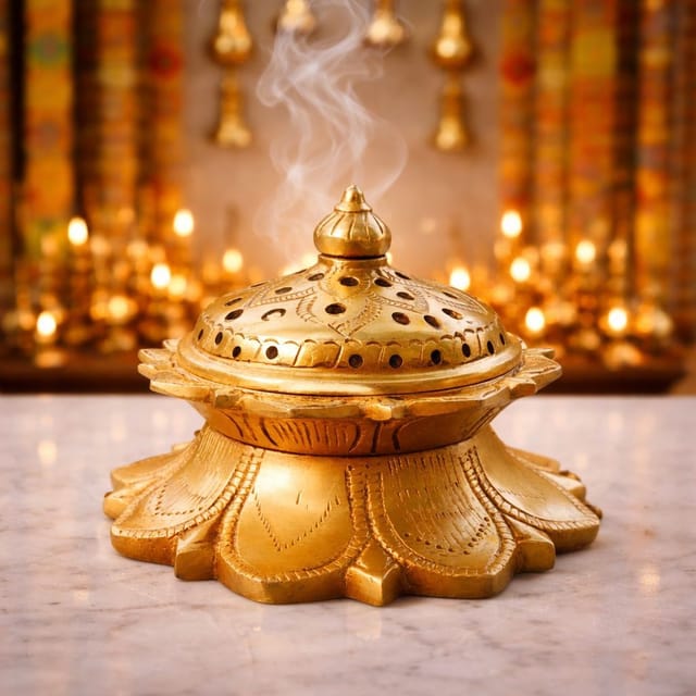 Brass Flower Shape Loban Dan, Luab Daan, Bakhoor Dan - 4.5*4.5*4 Inch (BS1580 F)
