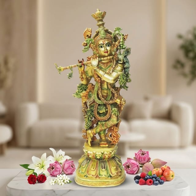 Brass Showpiece Krishna God Idol Statue - 15*9*36 Inch (BS1815 K)