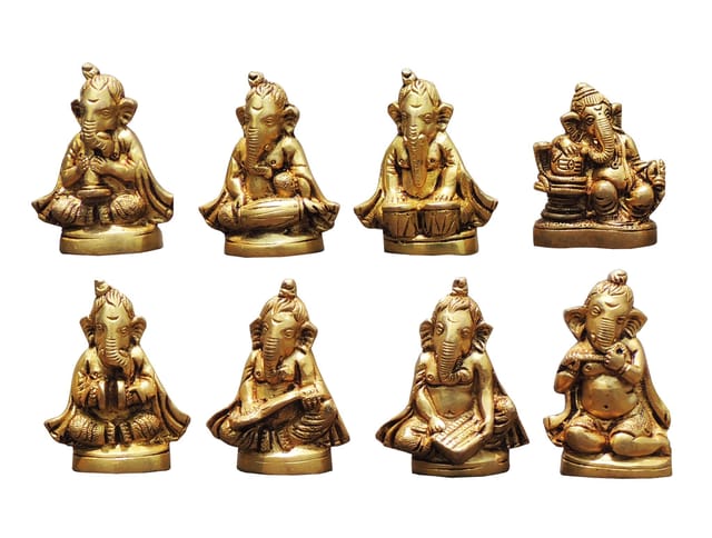 Brass Showpiece Ganesh Musical Set God Idol Statue (BS1698 D)