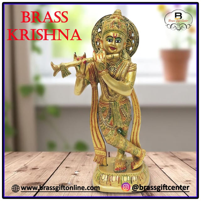Brass Showpiece Krishna God Idol Statue - 6.5*3.2*14 Inch (BS1622 E)