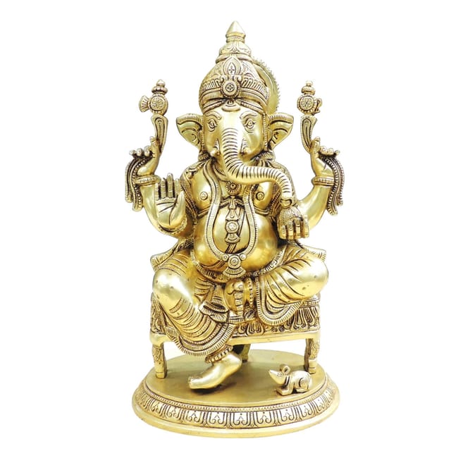 Brass Showpiece Ganesh God Idol Statue - 9*7*15.5 Inch (BS1891 G)