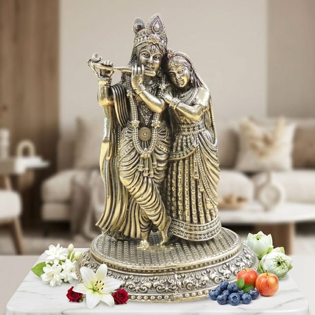 Brass Showpiece Radha Krishna God Idol Statue - 5*4.5*7 Inch (BS1883 D)