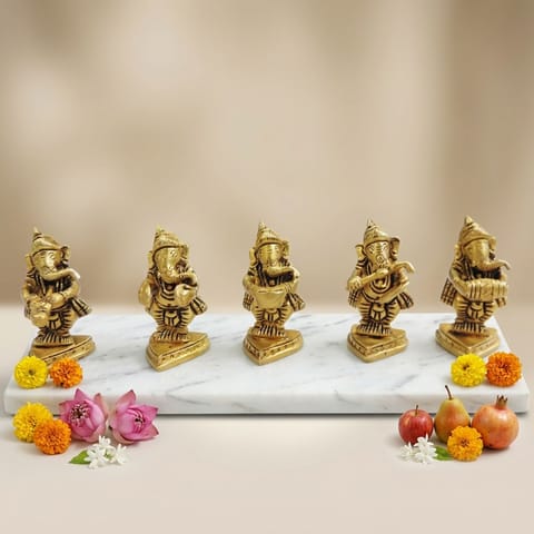 Brass Showpiece Ganesh Musical Set God Idol Statue (BS1649 C)