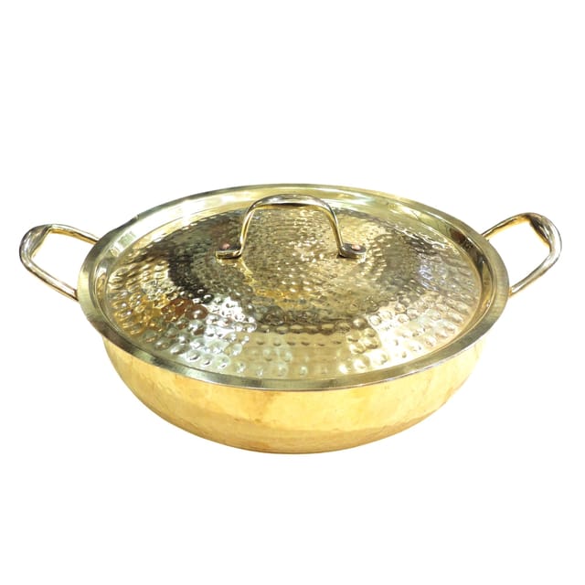 Brass Kadahi | Pure Brass Kadai for Deep Frying & Traditional Indian Cooking, Handmade Kitchen Cookware, Capacity : 3 Liter (BC206 C)
