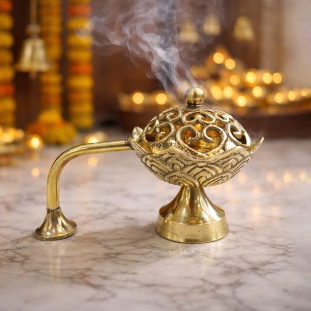 Brass Loban Dan, Luab Daan, Bakhoor Dan - 5.5*3.2*4 Inch (Z657 C)