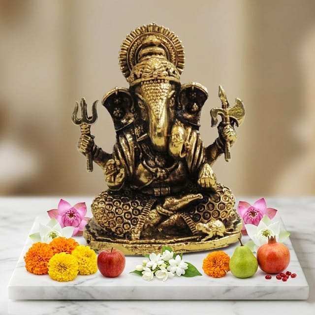Brass Showpiece Ganesh Ji God Idol Statue - 2*1.5*2.5 Inch (BS1851 O)