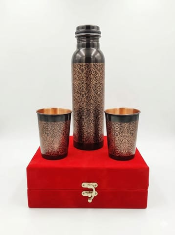 Copper Drinking Water Bottle With 2 Glass, 900 ML (BC143 G)