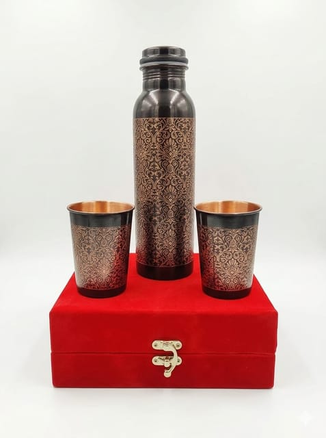 Copper Drinking Water Bottle With 2 Glass, 900 ML (BC143 G)