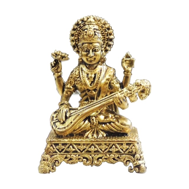 Mini Brass Saraswati Ji Idol Statue for Study Table & Gifting - 1.1*1*1.5 Inch (BS1920 C)