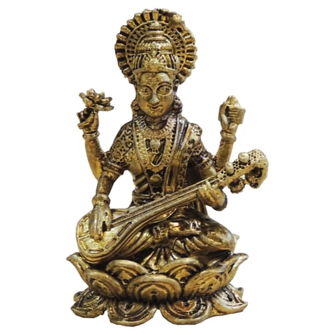Brass Saraswati Ji Idol Statue - Small Size for Pooja Room - 1.5*1.2*2.5 Inch (BS1923 F)