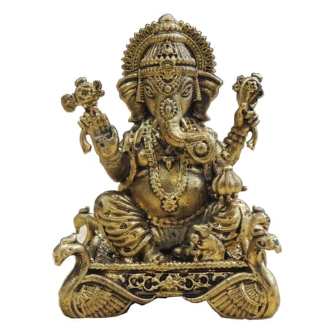 Small Brass Ganesh Ji Idol Statue for Home Temple - 1.5*1*2 Inch (BS1926 G)