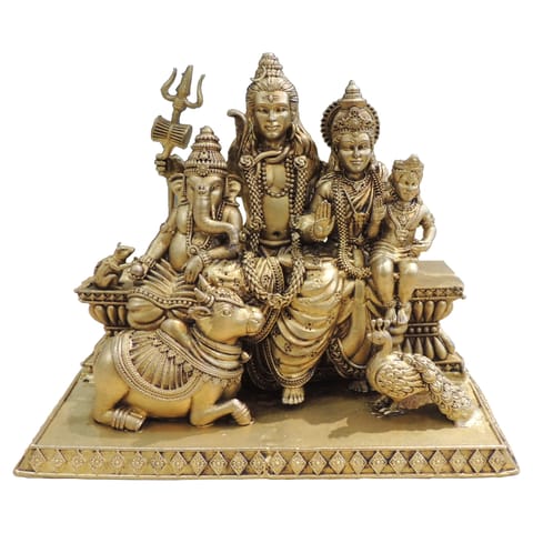 Brass Shiv Parivar Idol Statue for Home Temple, Extra Large Size - 6.2*3.5*5 Inch (BS1932 J)