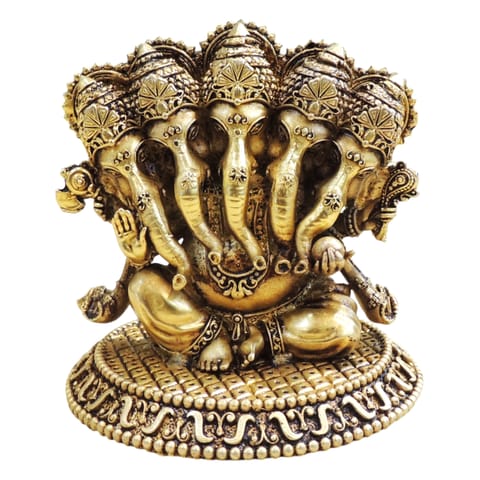 Brass Panchmukhi Ganesh Idol Statue for Home Temple & Gifting - 4*4*4 Inch (BS1935 C)
