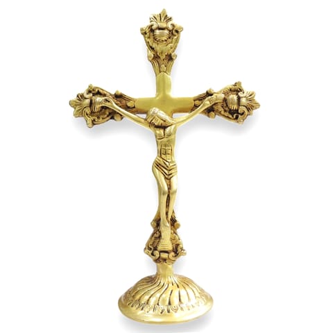 Brass Cross with Jesus Statue for Home Prayer Room & Gifting - 7.2*3.5*11 Inch (BS1940 C)