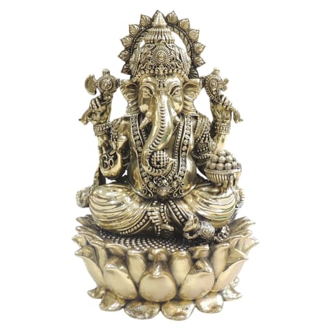 Brass Ganesh Ji Idol Statue for Home Temple, Large Size - 6*6*9 Inch (BS1945 G)