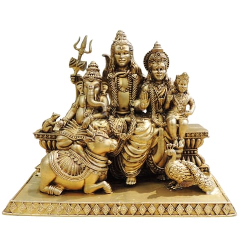 Brass Shiv Parivar Idol Statue for Home Temple, Extra Large Size - 6.2*3.5*5 Inch (BS1932 J)