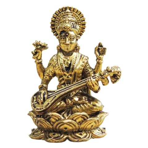 Mini Brass Saraswati Ji Idol Statue for Gifting - 1*1*1.5 Inch (BS1923 C)