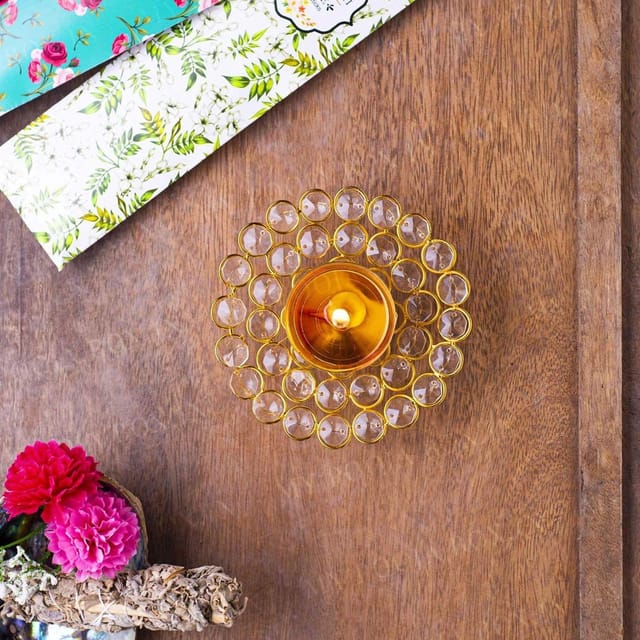 Round Crystal Diya No. 2  - 5*5*1 inch (Z217 B) 2 Pcs)