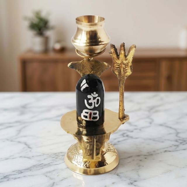 Brass Shiv Ling Black Stone No. 0 - 3.1*2.1*4.3 inch (Z396 A)
