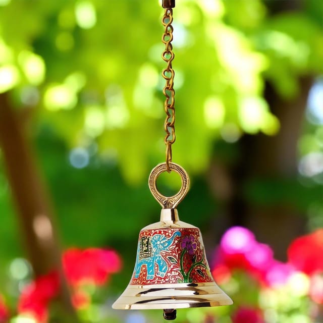 Brass Hanging Temple Pooja Bell, Bell Red Color - 4.8*4.8*6 inch (F515 A)