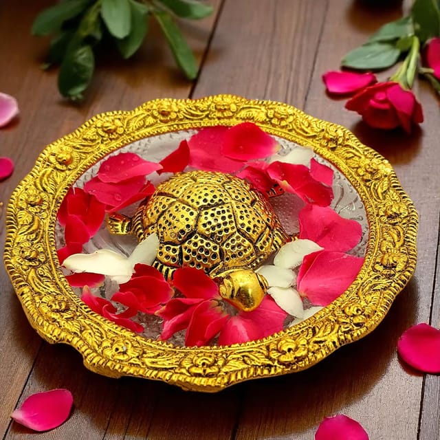 Showpiece Tortoise Statue With Glass Plate- 5.8*5.8*1 inch (AS154 G)