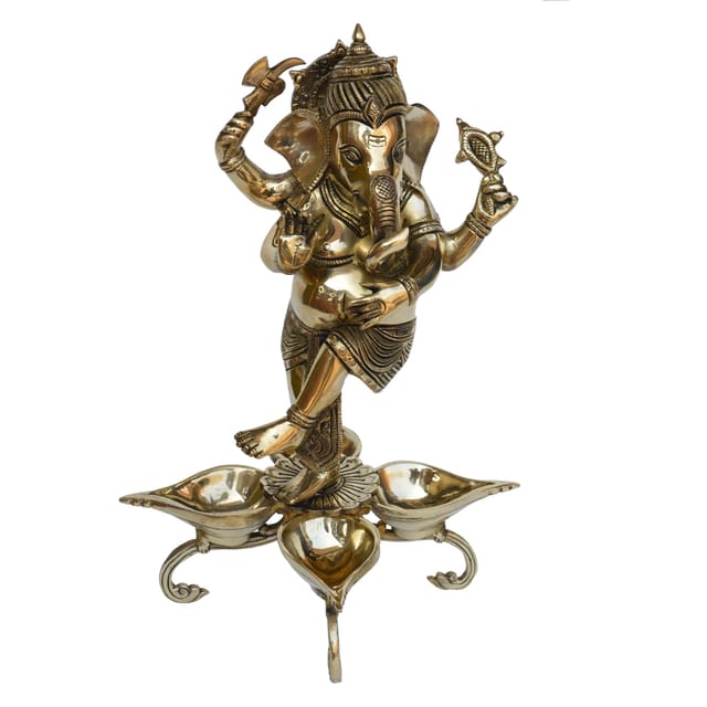 Bass Dancing Ganesha Oil Lamp Deepak 4 Wicks  - 9.6*9.6*13 inch (BS1186 A)