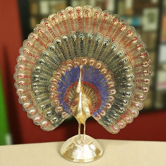 Brass Handicraft Showpiece Peacock Statue - 9*3*9.5 inch (F375 A)
