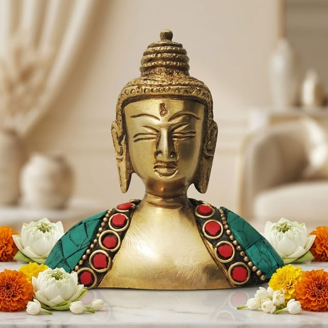 Brass Showpiece Buddha Face Statue  - 3*1*3.5 inch (BS840 A)