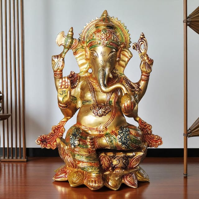 Brass Showpiece Ganesh Ji God Idol Statue - 9*5*11.5 inch (BS1060 G)