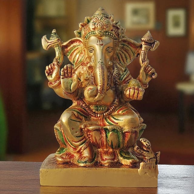 Brass Showpiece Ganesh Ji God Idol Statue - 5*3.3*7 inch (BS667)
