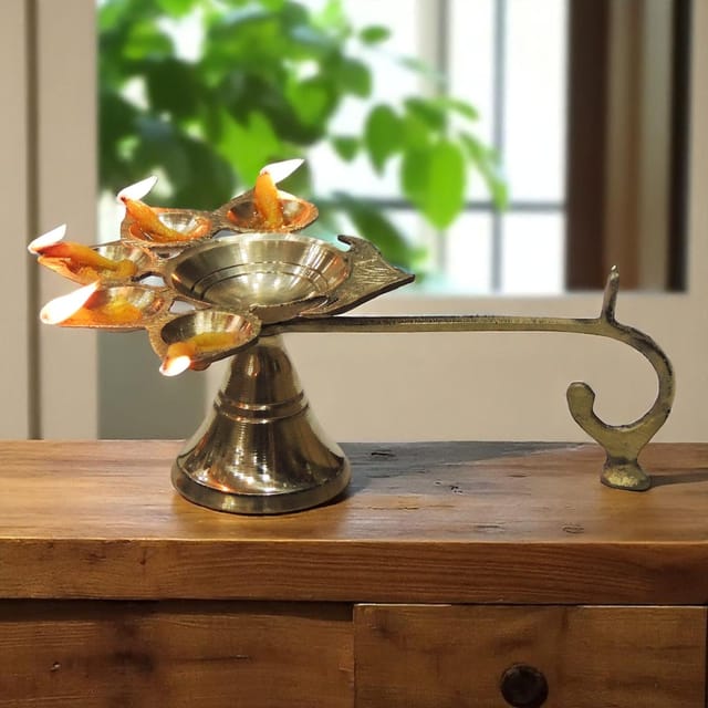Brass Table Decor Oil Lamp Deepak 5 Wicks   - 5.8*4.1*2.2 inch (F317 B)