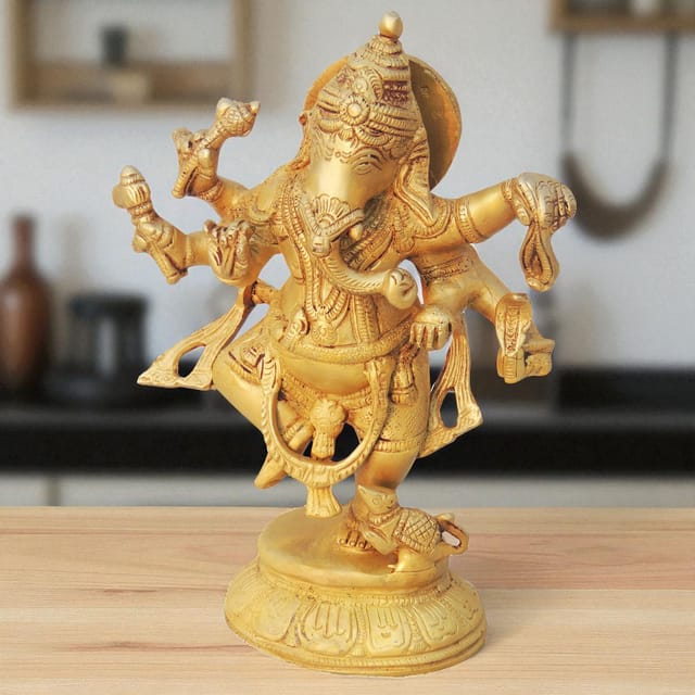 Brass Showpiece Dancing Ganesha Statue - 3.6*2.2*6.6 inch (BS1257 B)