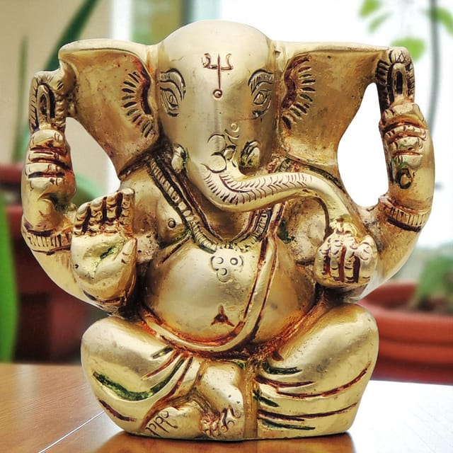 Brass Showpiece Ganesh Ji Statue - 3.6*1.6*3.5 inch (BS1241 G)